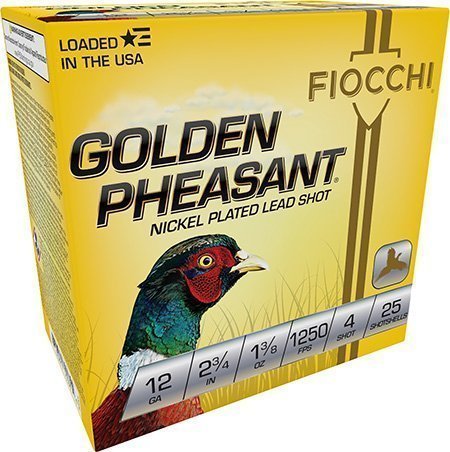 Fiocchi Golden Pheasant 12ga 2-3/4-inch 1-3/8oz #4 nickel-plated lead shot