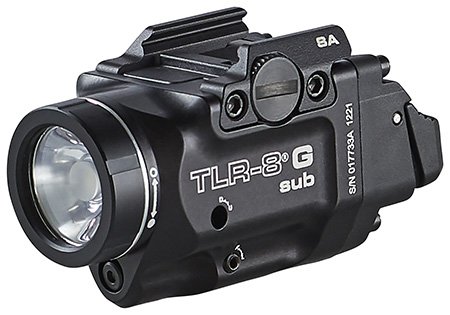 Streamlight 69439 TLR-8 Sub w/Laser Green Laser 500 Lumens 640-660nM Wavelength, Black 141 Meters Beam Distance, Fits Springfield Hellcat Handgun Rail Clamp Mount