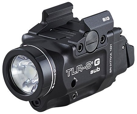Streamlight 69437 TLR-8 Sub w/Laser Green Laser 500 Lumens 640-660nM Wavelength, Black 141 Meters Beam Distance, Fits Sig P365/P365XL Handgun Rail Clamp Mount