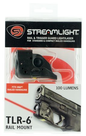 Streamlight 69293 TLR-6 Weapon Light w/Laser For Handgun 100 Lumens Output White LED Light Red Laser 89 Meters Beam Trigger Guard Mount Black Polymer