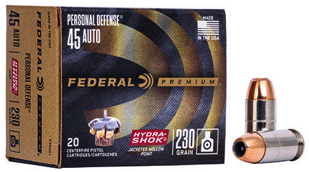 Federal Premium Hydra-Shok 45 ACP 230-grain Jacketed Hollow Point ammo 20-round box