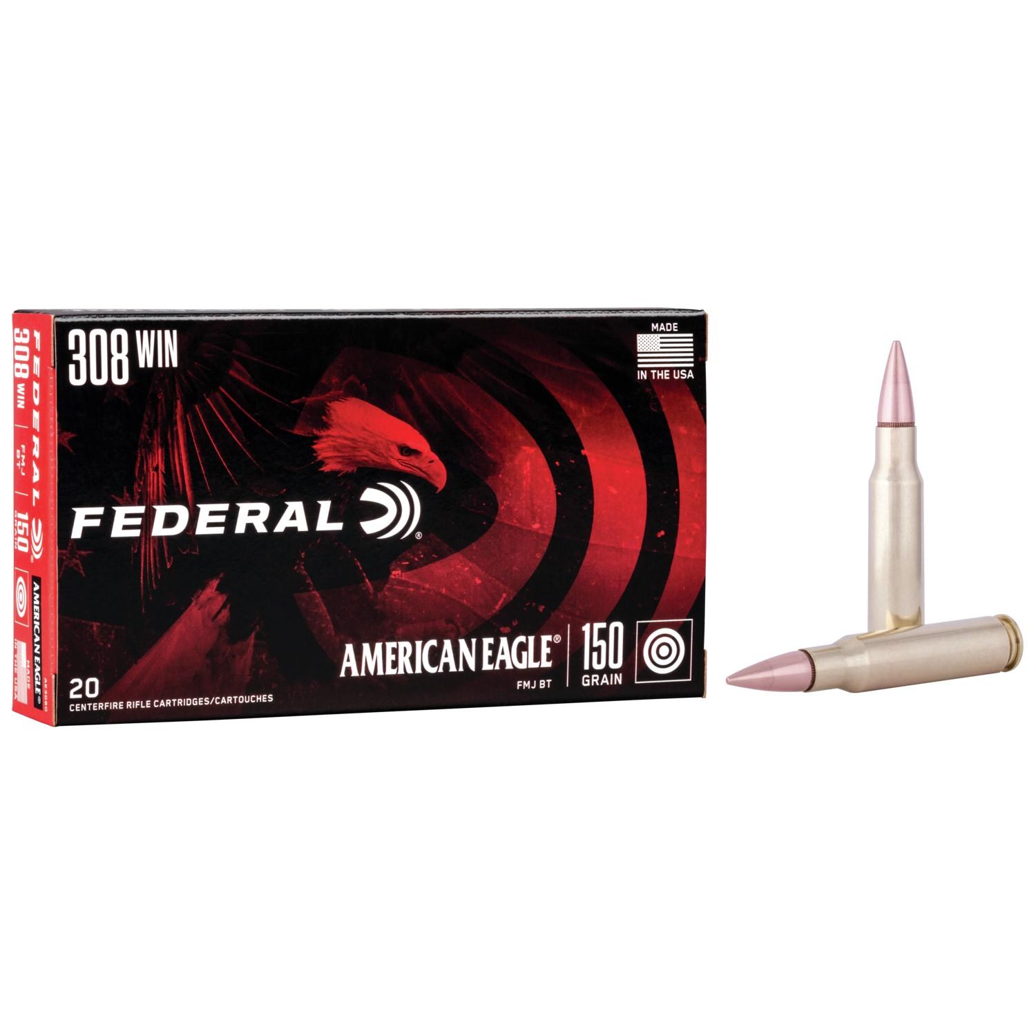 Federal American Eagle 308 Win 150-grain FMJ Boat-Tail ammunition