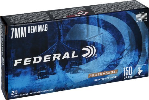 Federal Power-Shok 7mm Remington Magnum 150-grain Jacketed Soft Point ammo box
