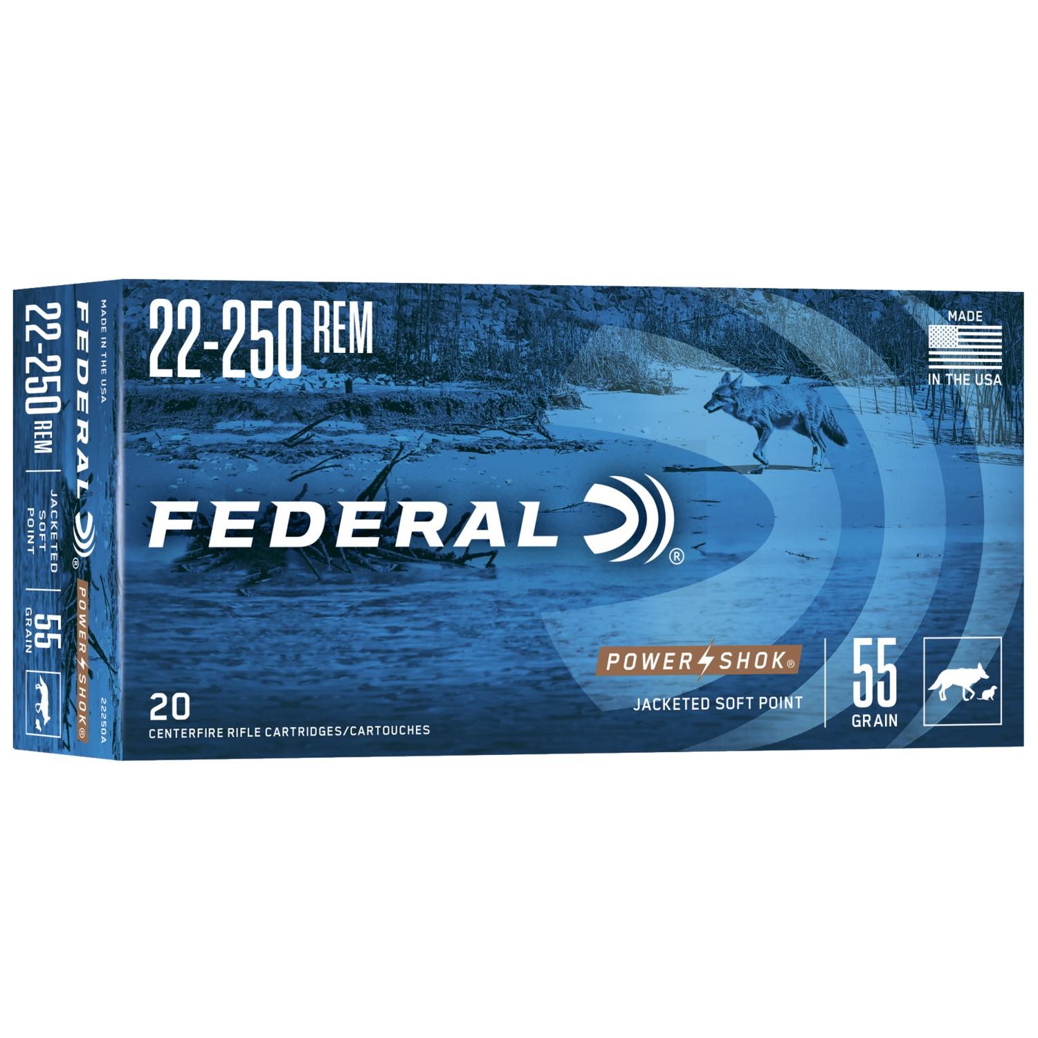 Federal Power-Shok 22-250 Rem 55gr Jacketed Soft Point ammunition