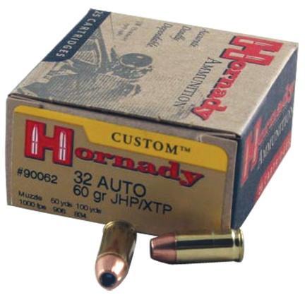 Hornady Custom 32 ACP 60-grain XTP JHP ammunition
