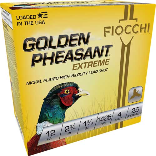 Fiocchi Golden Pheasant Extrema 12 Gauge 2.75 in 1-3/8 oz Nickel-Plated Lead #4 Shot 25rd box