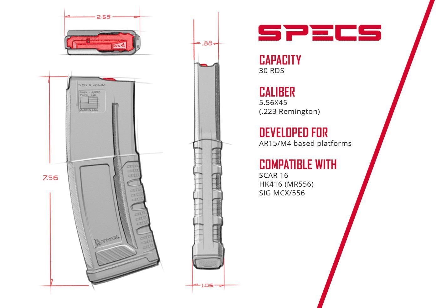 THRiL USA 5.56x45mm Dark Earth Polymer 30 Round Magazine - Image 3