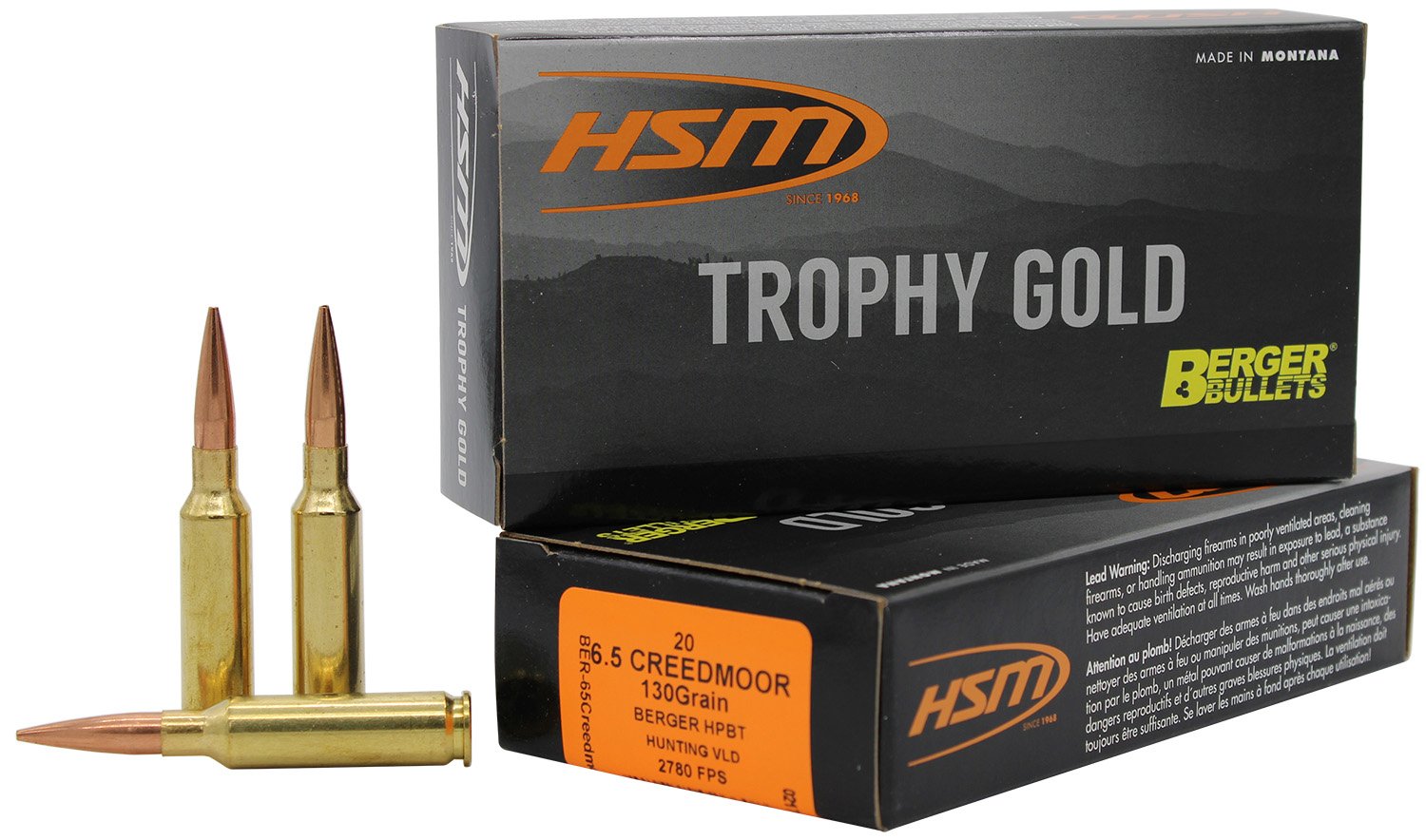 HSM Trophy Gold 6.5mm Creedmoor 130-gr Berger Hunting VLD Match ammunition