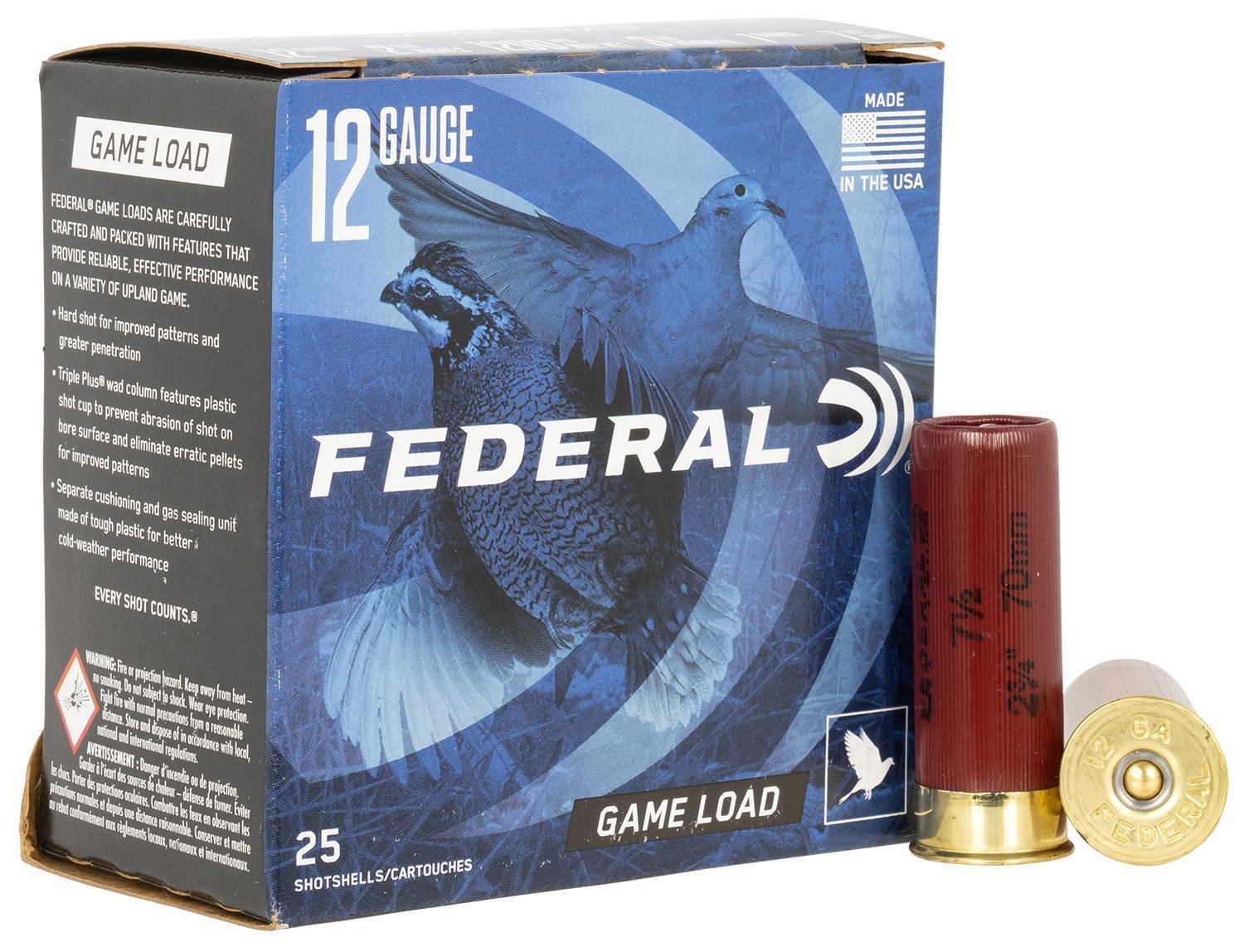 Federal Game-Shok Upland Load 12 Gauge 2.75in 1 oz #7.5 lead shot ammunition