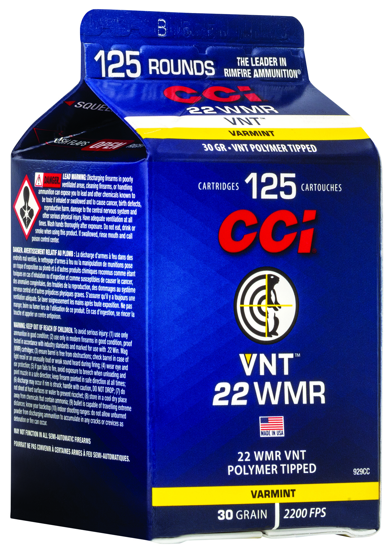 CCI VNT .22 WMR 30-grain Varmint Tipped ammunition 125-count