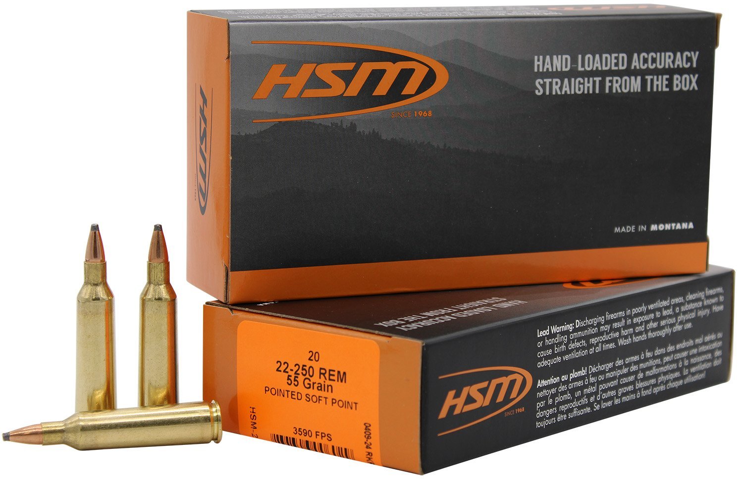 HSM Varmint .22-250 Remington 55-grain Soft Point ammunition 20 rounds