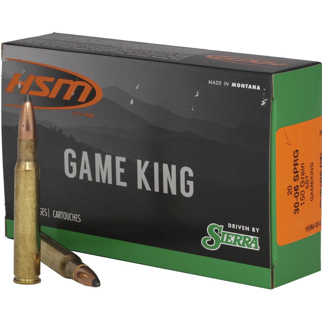 HSM Game King 30-06 SPGF Sierra Spitzer BT 150 gr. rifle ammunition box