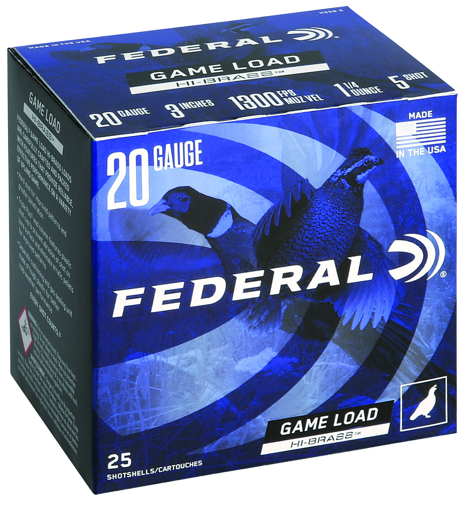 Federal Game-Shok Hi-Brass 20 Gauge 3" 1 1/4 oz Lead Shot Size 5 25rd