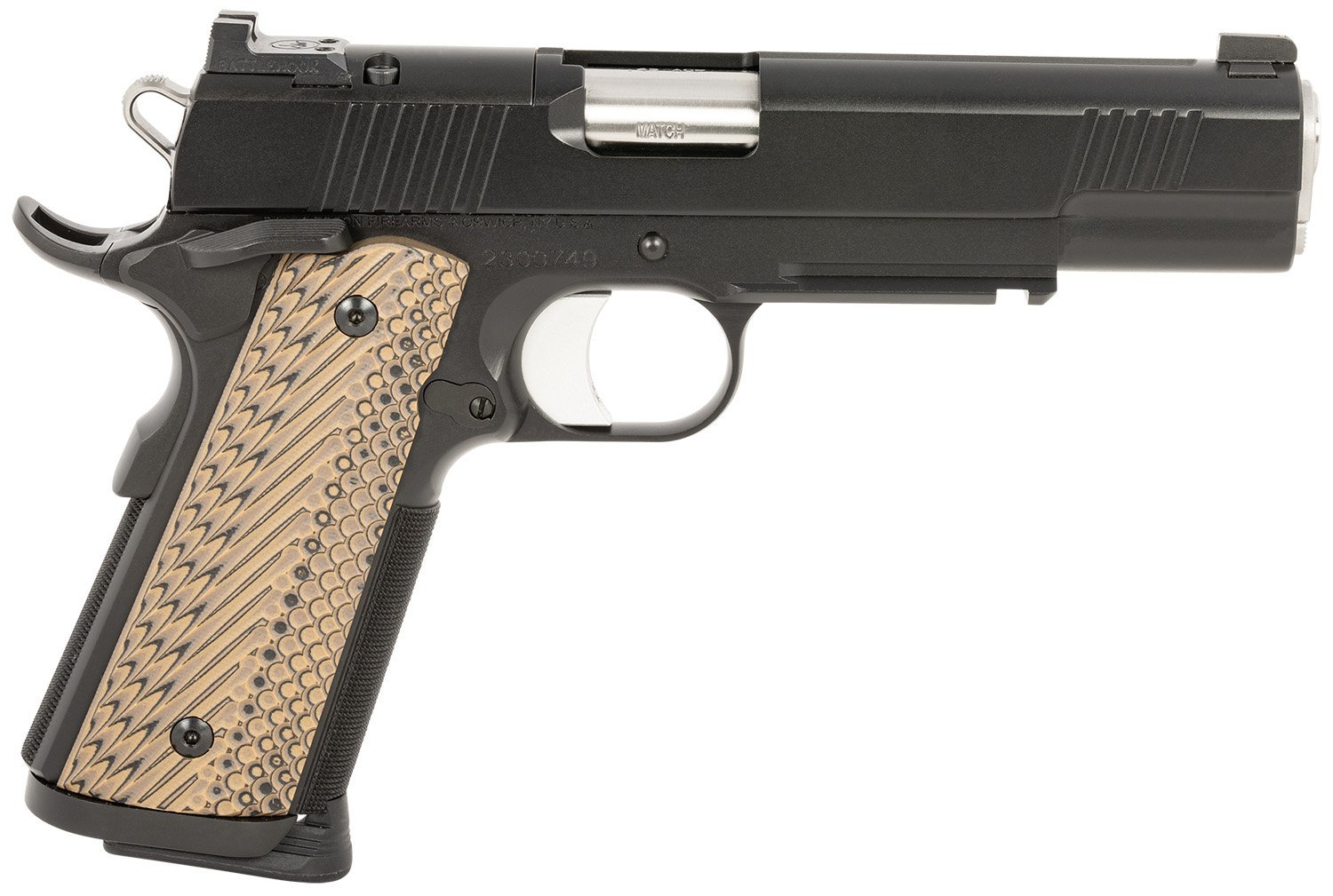 Dan Wesson 01799 Specialist  45 ACP 8+1 (2) 5" Match Grade Stainless Barrel, Black, Beavertail Frame with Pic. Rail, Optic Cut Serrated Side, Black/Brown G10 Grip, Night Sights