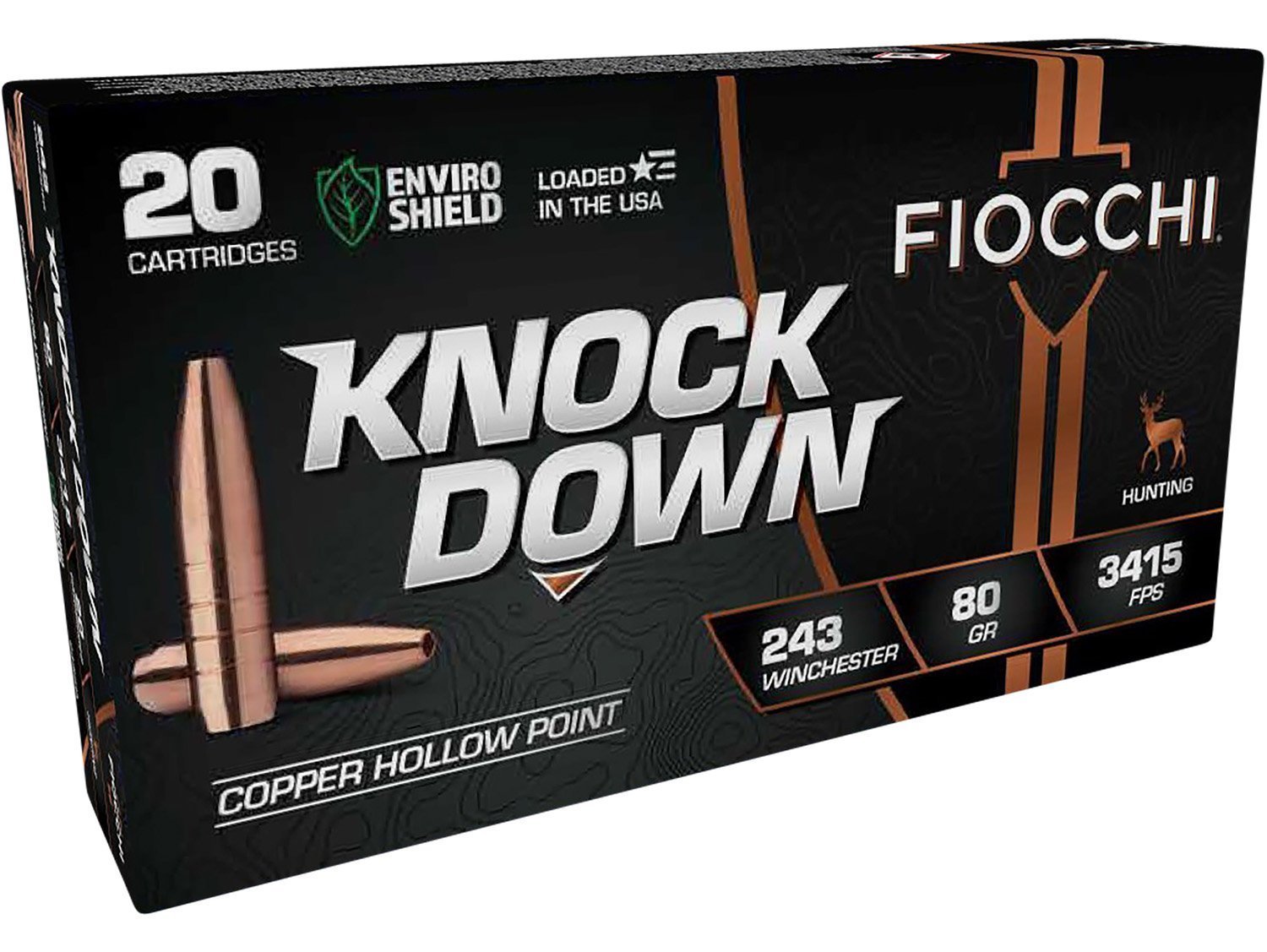 Fiocchi Knock Down .243 Winchester 80-grain Solid Copper Hollow Point ammunition