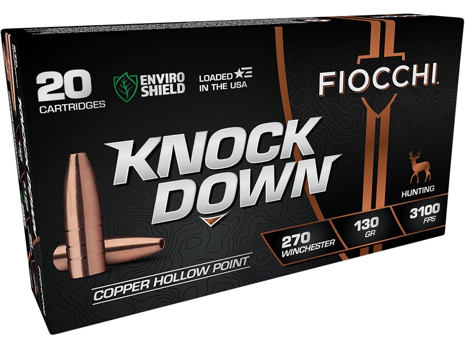 Fiocchi Knock Down Enviro Shield 270 Winchester 130-grain Solid Copper Hollow Point ammunition