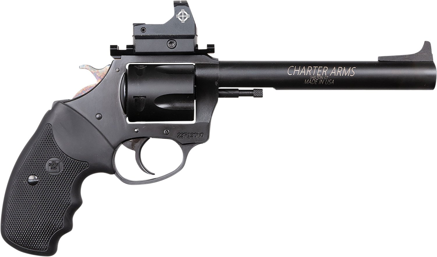 Charter Arms 64465 Mastiff Target Large Frame 44 Special 5 Shot, 6" Black Nitride Stainless Steel Barrel, Cylinder & Frame, Black Rubber Grip, Sightmark Micro Optic, Exposed Hammer