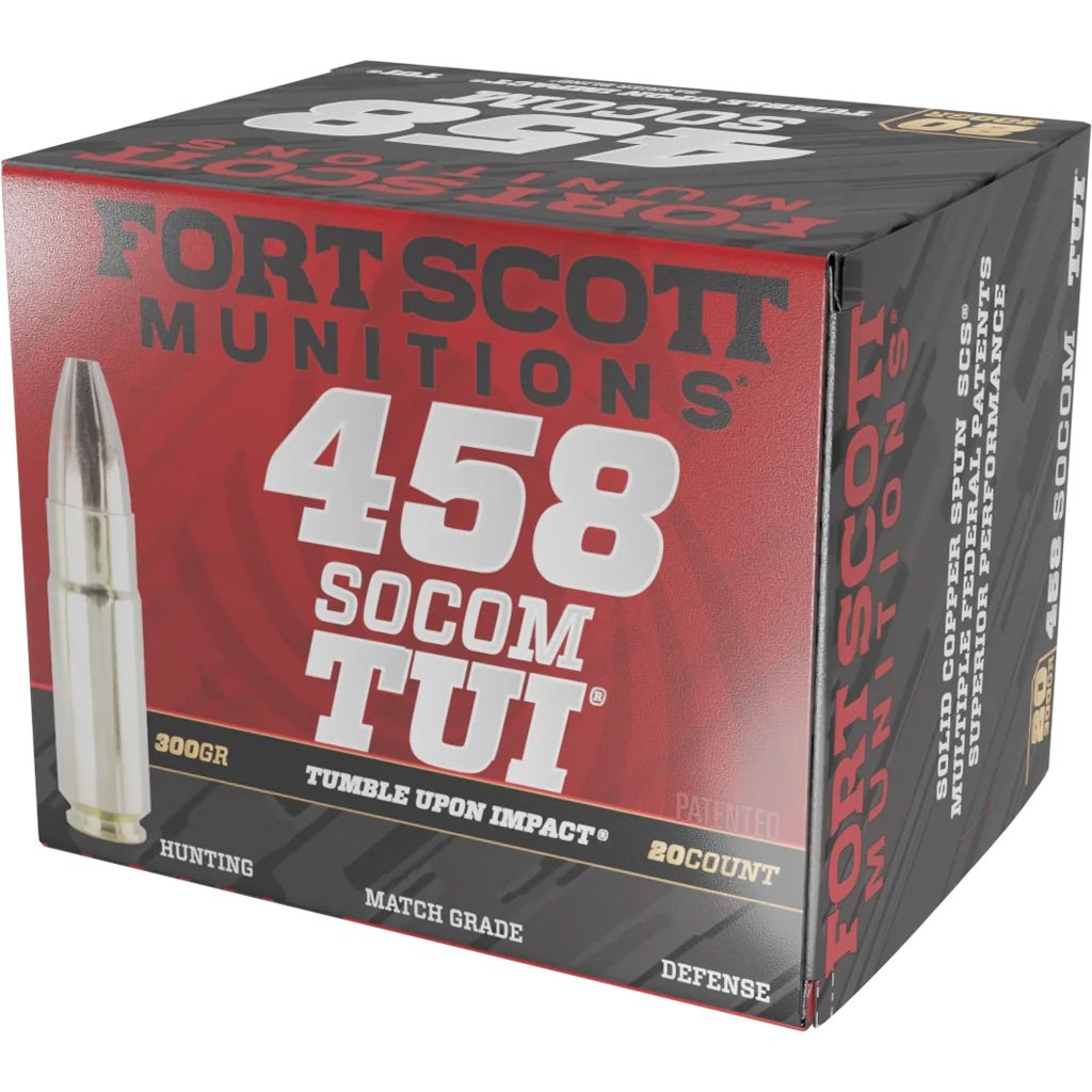 Fort Scott Munitions .458 SOCOM TUI solid copper rifle ammunition 20rd box
