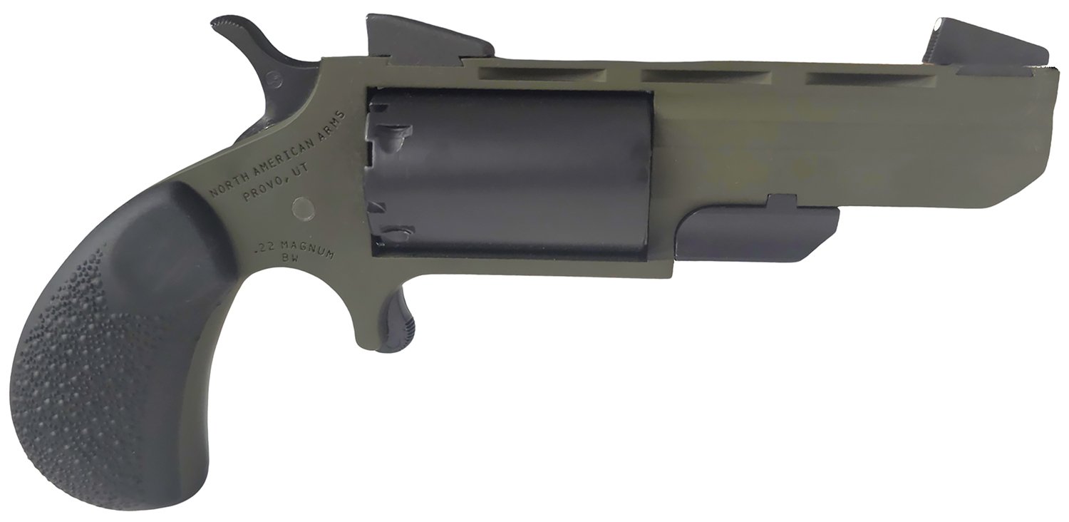 North American Arms TGHMB Green Huntsman  22 MAG 5rd 2" OD Green Cerakote Heavy Vent Rib Barrel, OD Green Cerakote Steel Frame, Matte Black Cylinder, Black Cobblestone Rubber Grip, Exposed Hammer