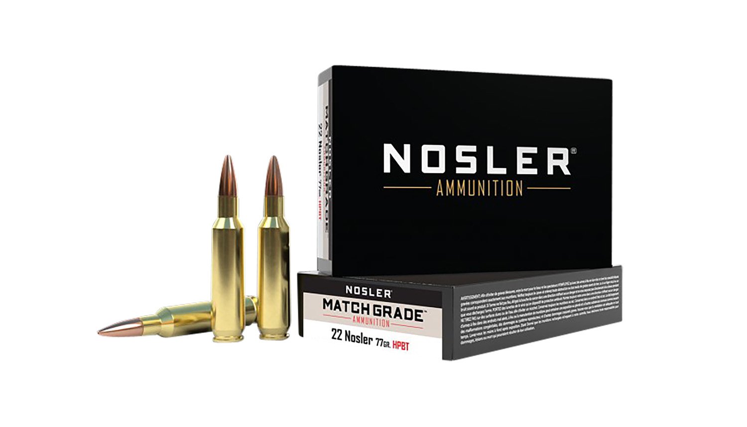Nosler Match Grade .22 Nosler 77-grain Custom Competition Hollow Point Boat Tail ammunition