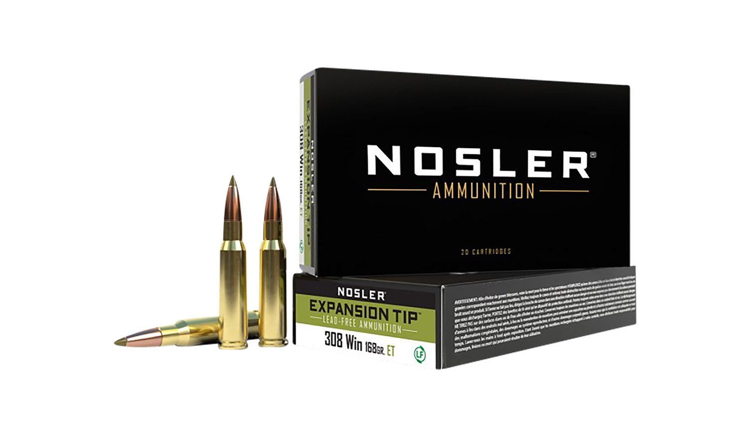 Nosler E-Tip .308 Win 168-grain E-Tip lead-free ammunition box