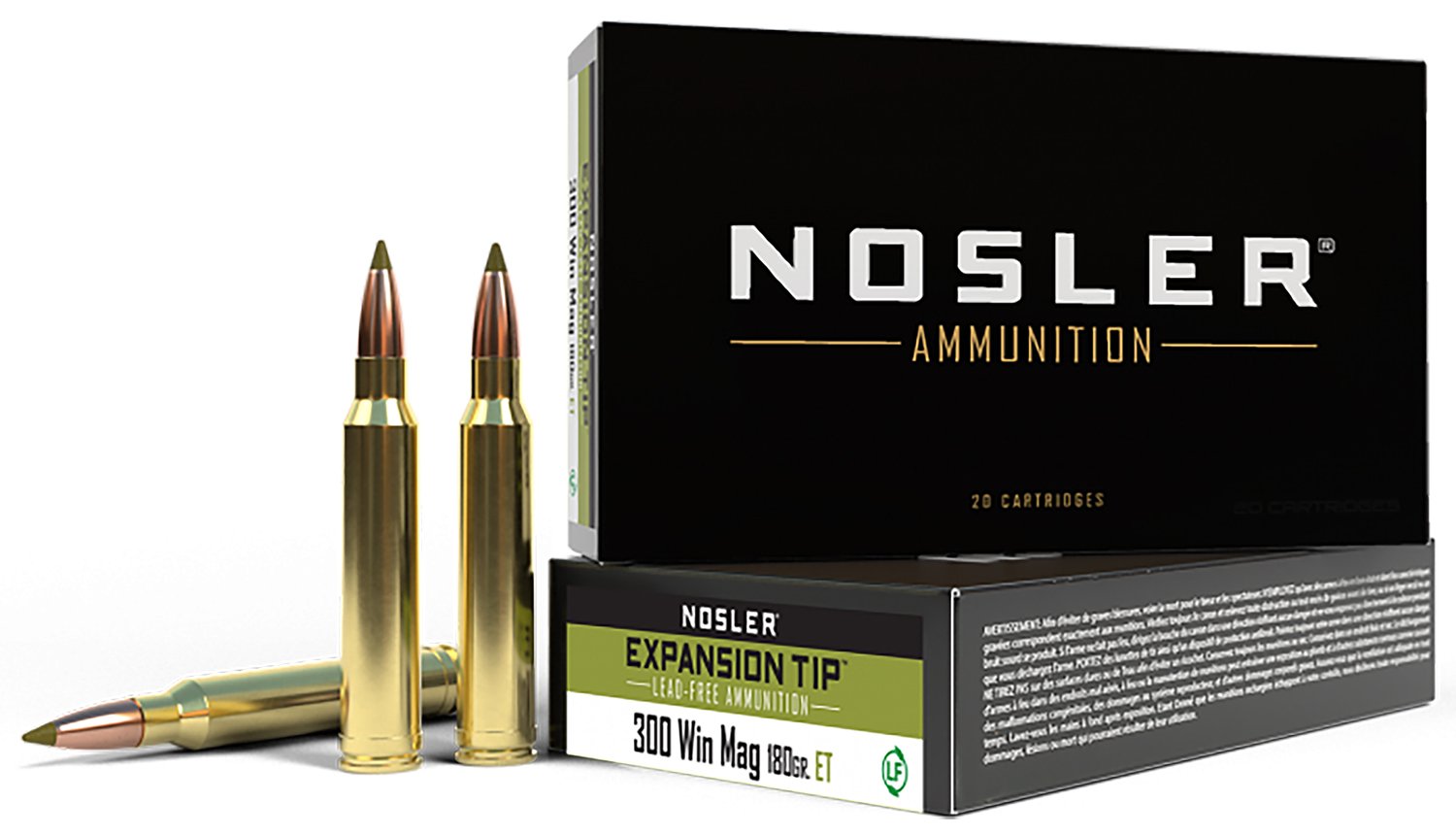 Nosler Expansion Tip 300 Win. Mag. 180-grain E-Tip lead-free ammunition box