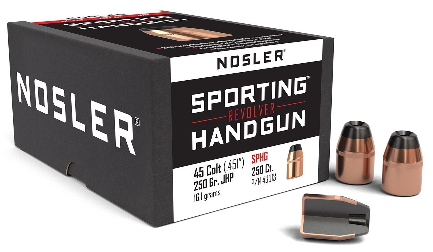 Nosler 43013 Sporting Handgun 45Colt 250gr Jacketed Hollow Point 100/Box