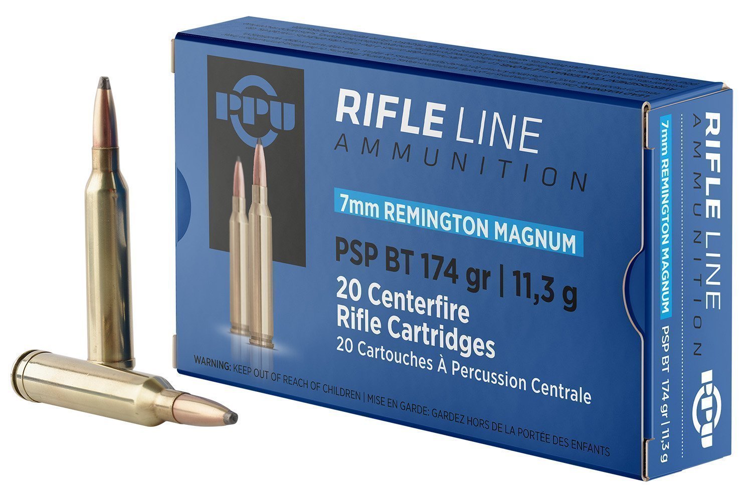 PPU PP7RM2 7mm Remington Magnum 174-grain Pointed Soft Point Boat Tail ammunition