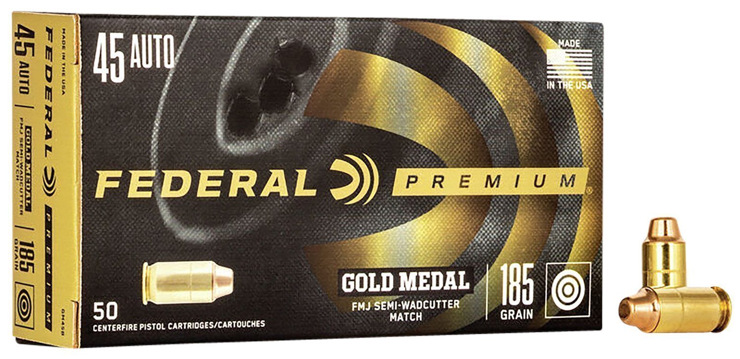 Federal Gold Medal Match .45 ACP 185-grain FMJ-SWC ammunition