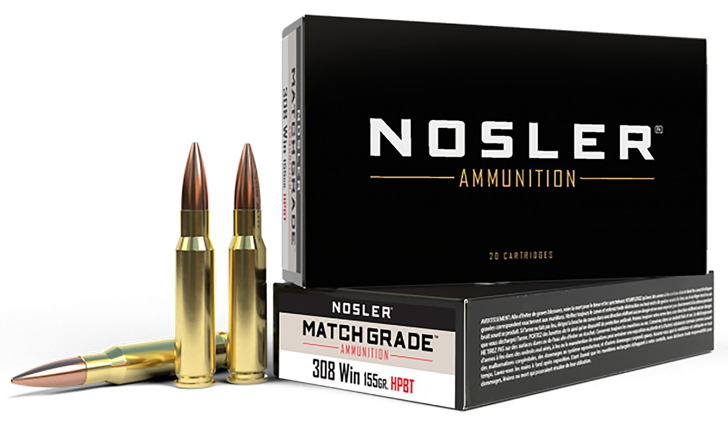 Nosler Match Grade .308 Win 155 gr Custom Competition Hollow Point Boat Tail ammunition