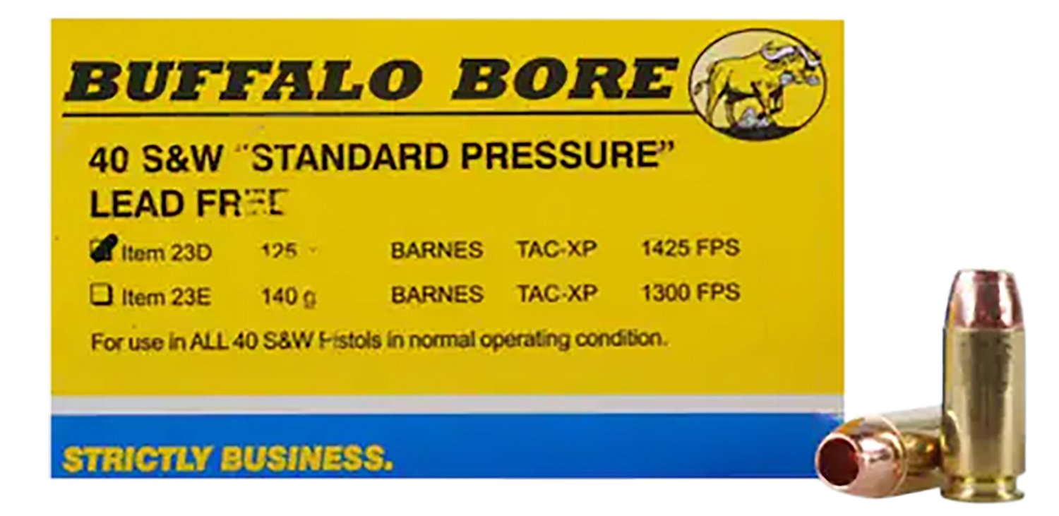Buffalo Bore Strictly Business .40 S&W 125-grain Barnes TAC-XP lead-free ammunition
