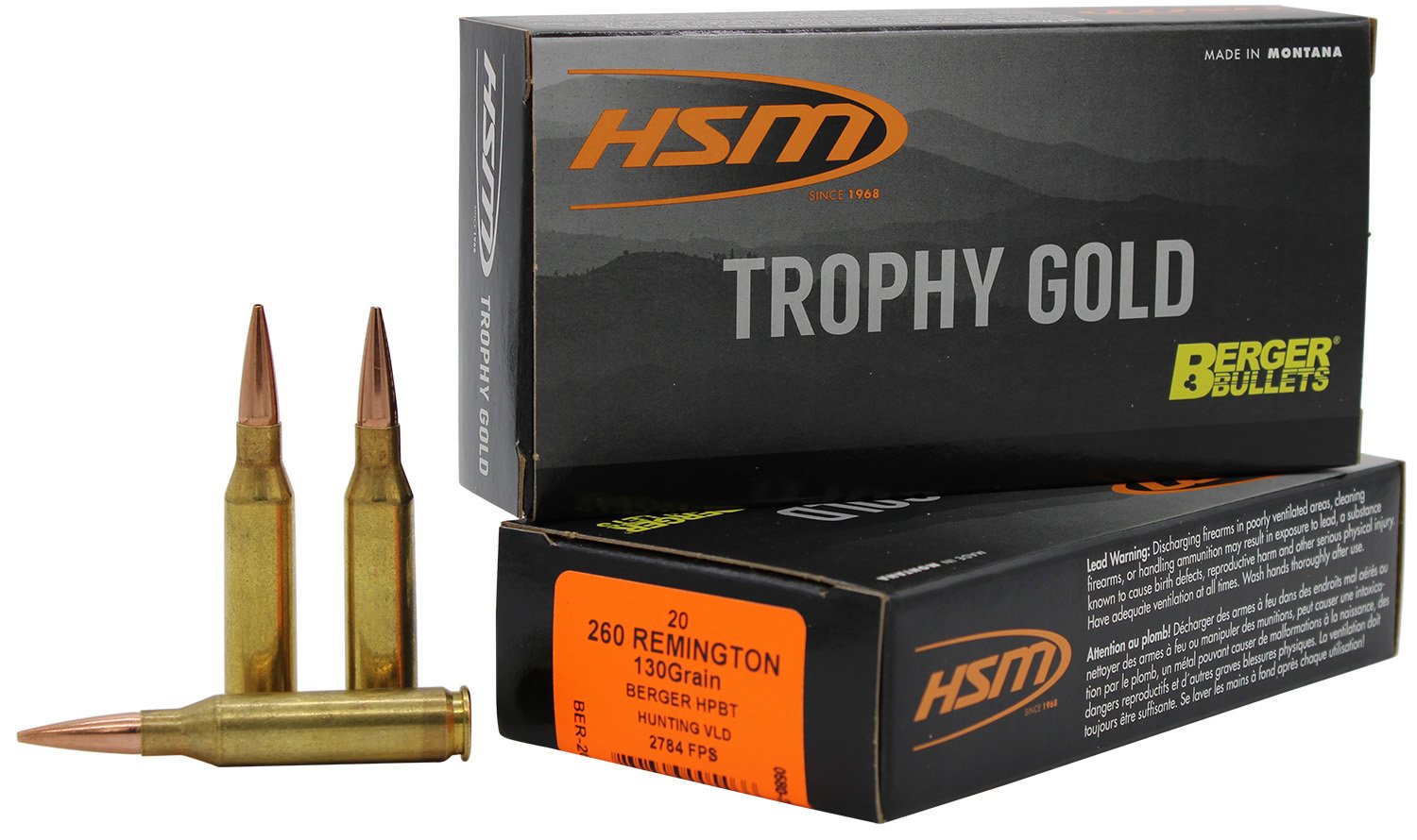 HSM Trophy Gold Extended Range .260 Remington 130-gr Berger Hunting VLD Match ammunition