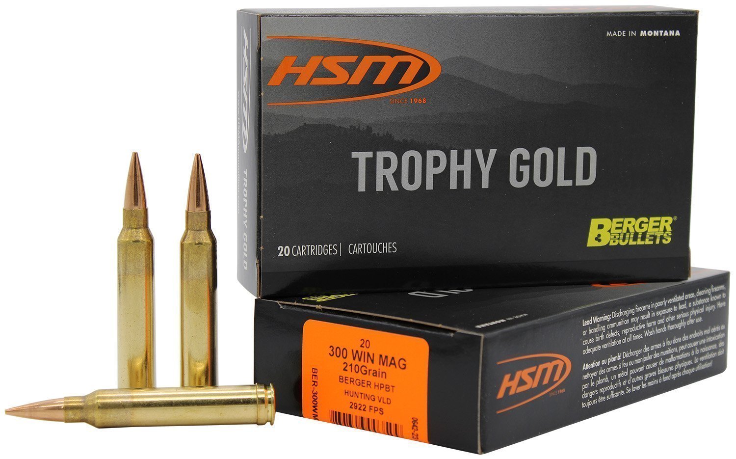 HSM Trophy Gold Extended Range 300 Winchester Magnum 210-gr Berger VLD Match ammunition