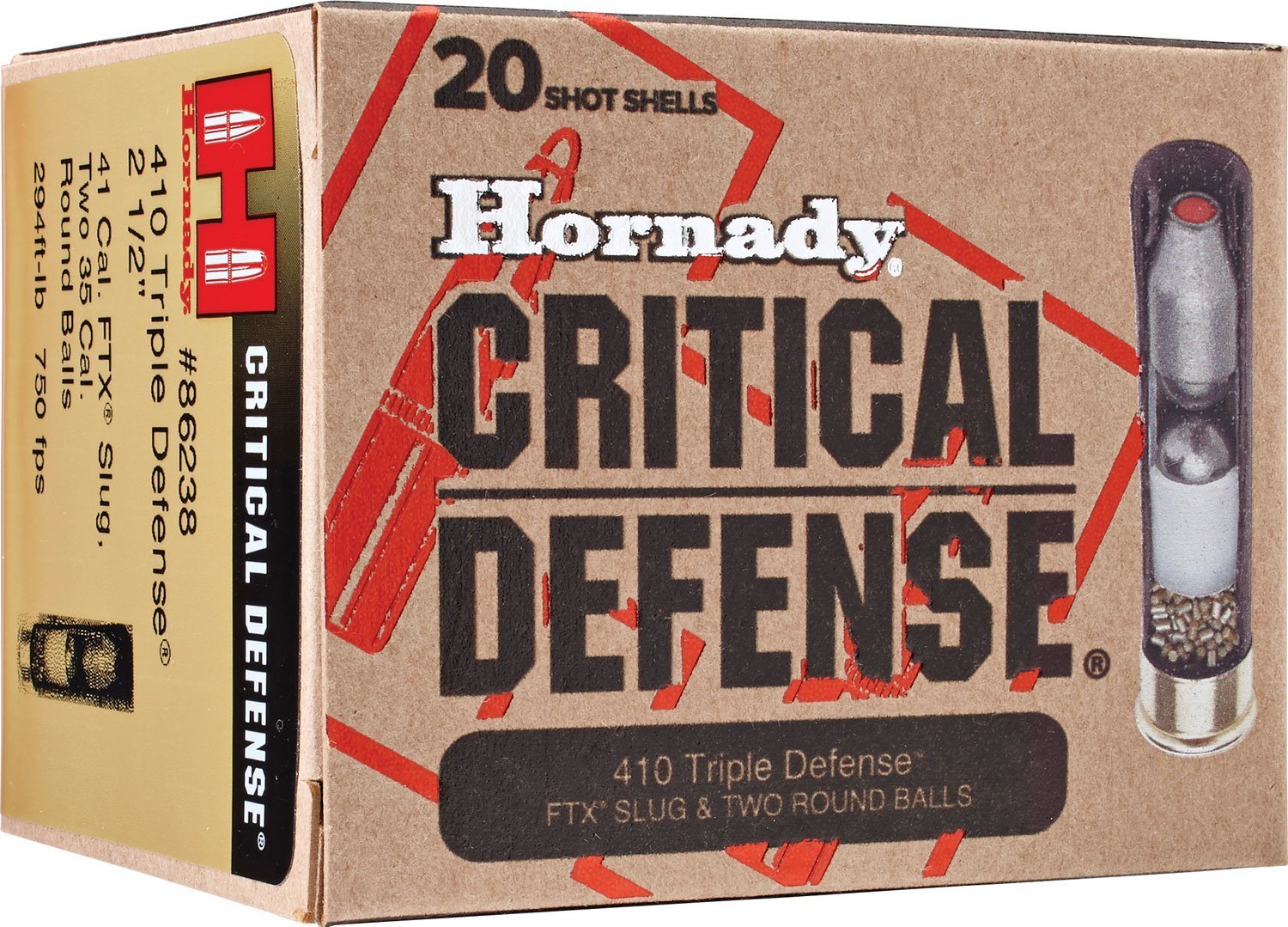 Hornady Critical Defense Triple Defense .410 Bore 2.5in FTX slug and two .35 round balls 20rd