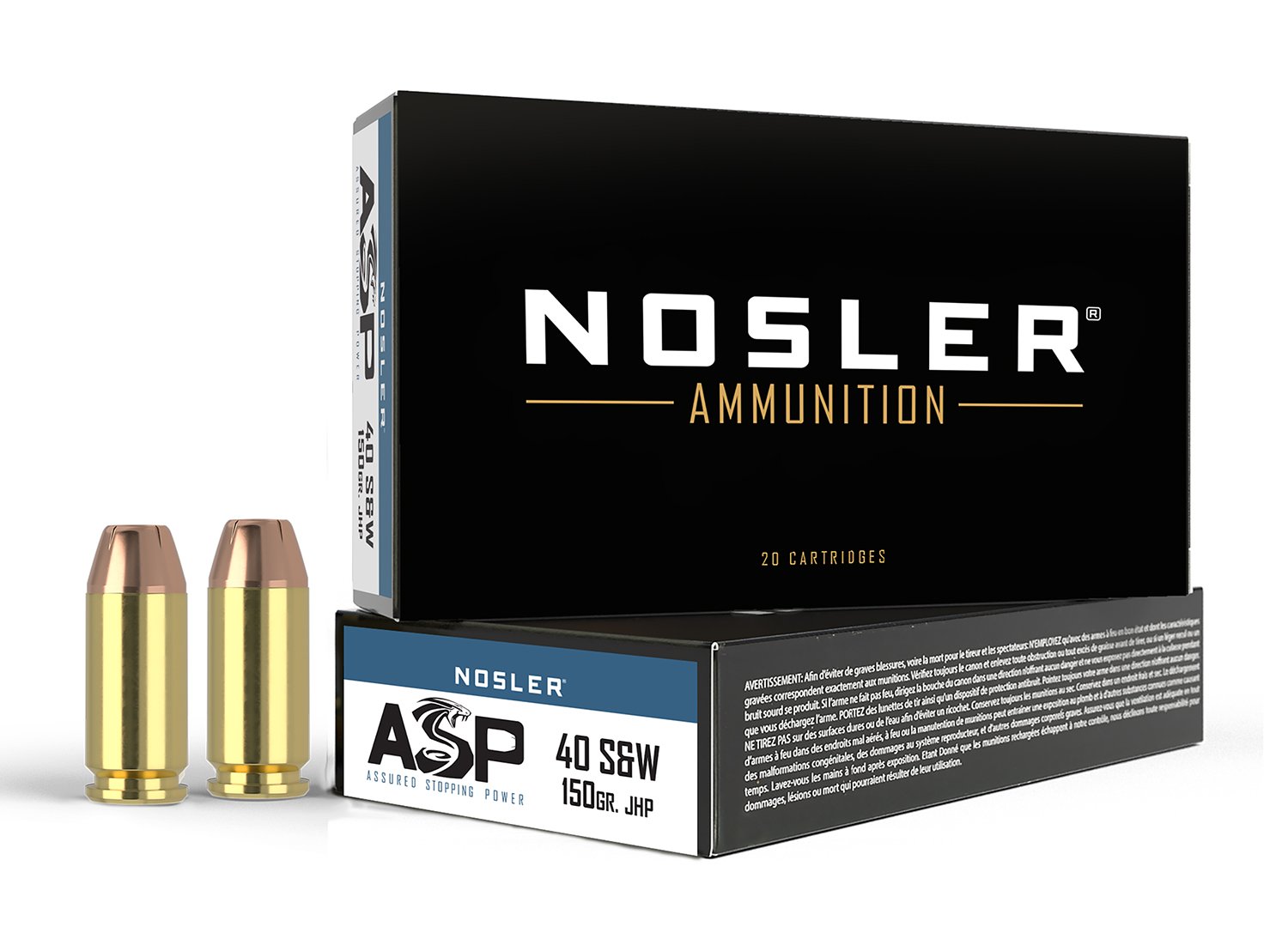 Nosler ASP .40 S&W 150-grain Jacketed Hollow Point ammunition