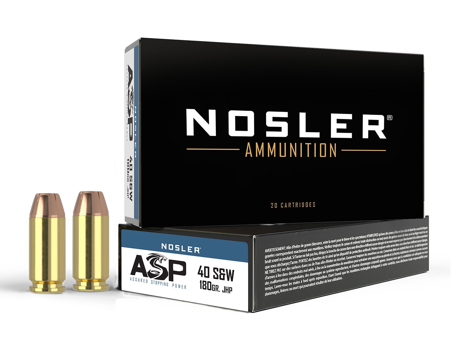 Nosler Match Grade .40 S&W 180-grain Jacketed Hollow Point (JHP) ammunition