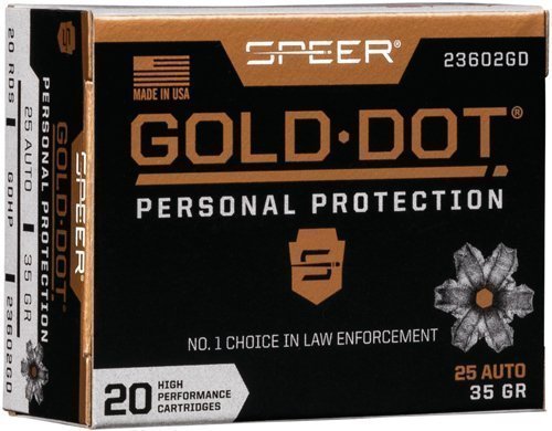 Speer Gold Dot .25 ACP 35-grain Jacketed Hollow Point ammunition
