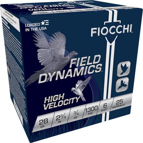 Fiocchi Field Dynamics High Velocity 28 Gauge 2.75in 3/4 oz No.6 lead shot 25-round box