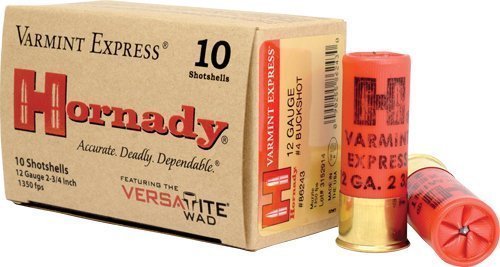 Hornady Varmint Express 12 Gauge 2.75 in #4 Buckshot 24-pellet ammunition box