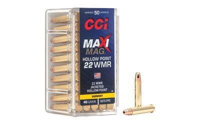CCI Maxi-Mag .22 WMR 40-grain Jacketed Hollow Point (JHP) ammunition