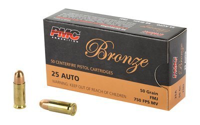 PMC Bronze .25 ACP 50‑grain FMJ ammunition