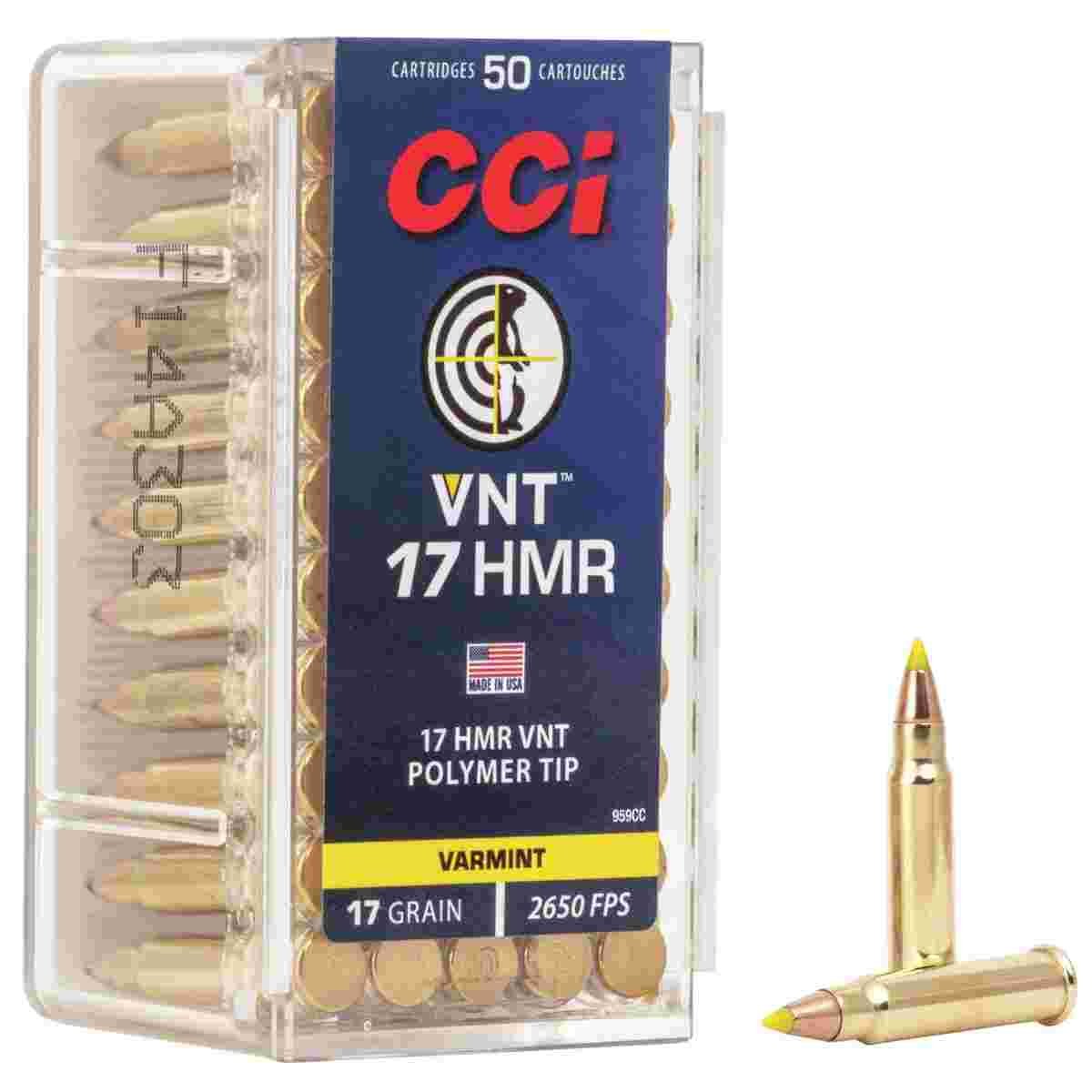 CCI VNT .17 HMR 17-grain jacketed polymer tip ammunition