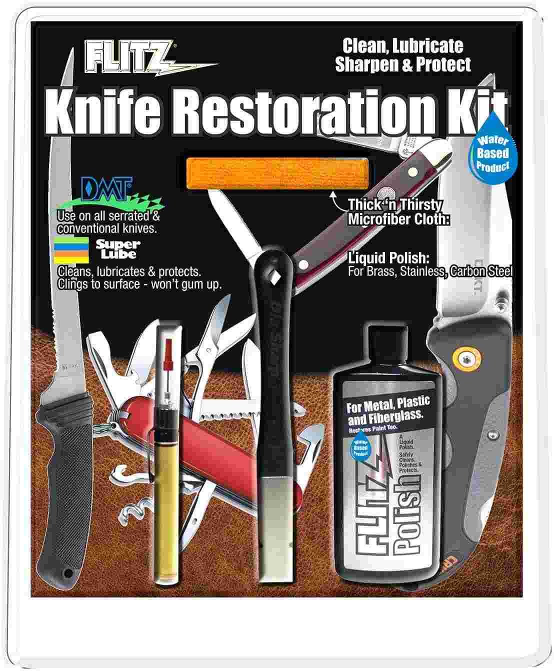 Flitz Knife Restoration Kit with Flitz Liquid Polish and DMT Knife Sharpener