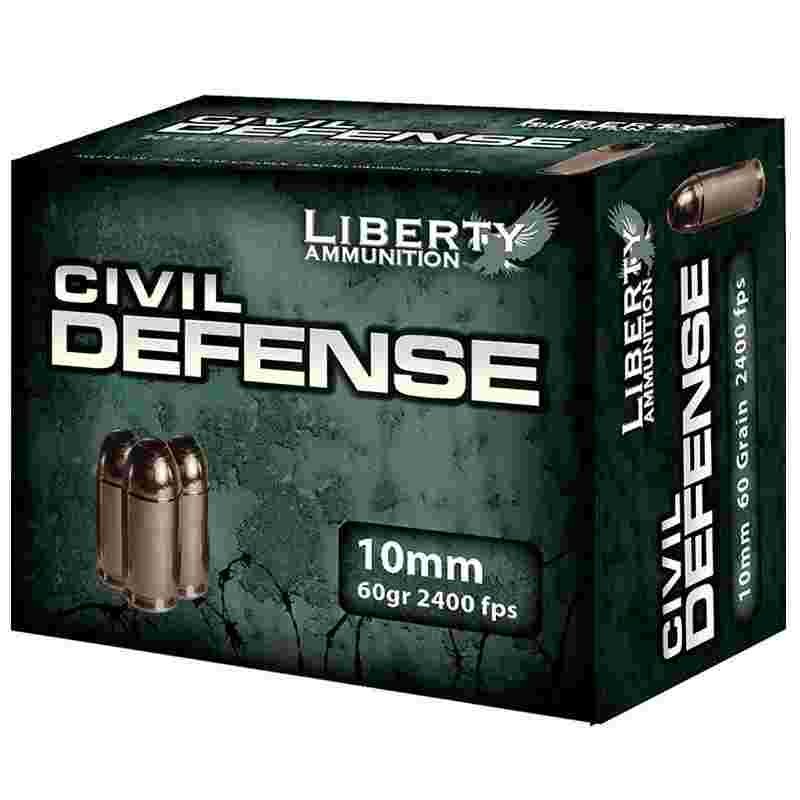 Liberty Civil Defense 10mm 60-grain Copper Monolithic Fragmenting Hollow Point ammunition
