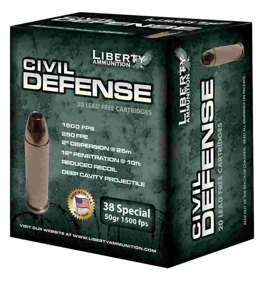 Liberty Civil Defense .38 Special 50-grain Copper Monolithic Hollow Point ammunition