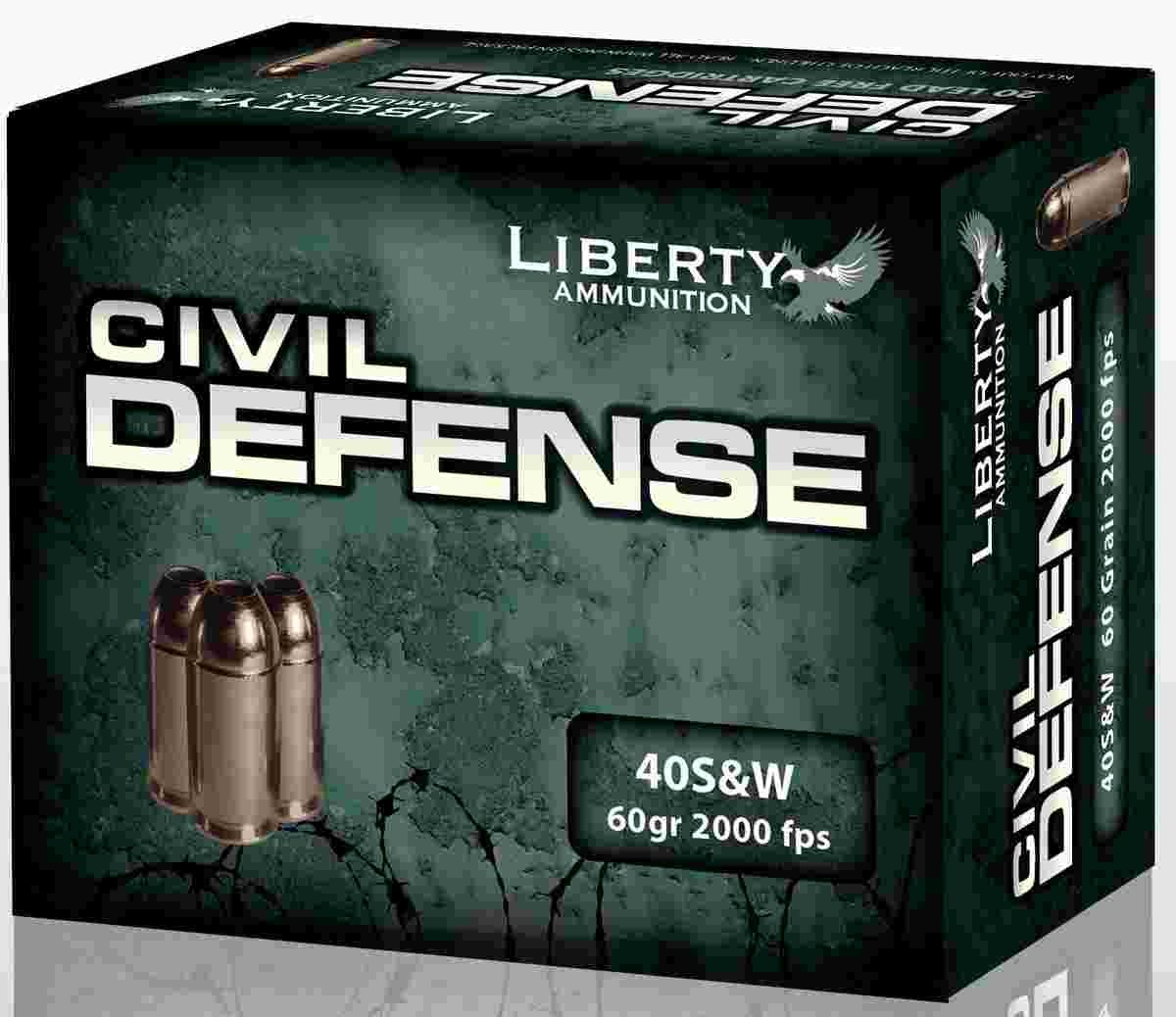 Liberty Civil Defense .40 S&W 60-grain copper monolithic hollow point ammunition