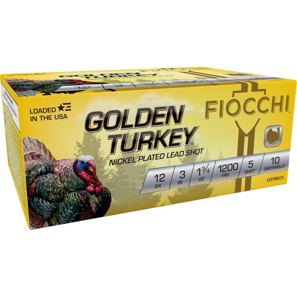 Fiocchi Golden Turkey 12ga 3in 1-3/4oz #5 nickel-plated lead shotshells