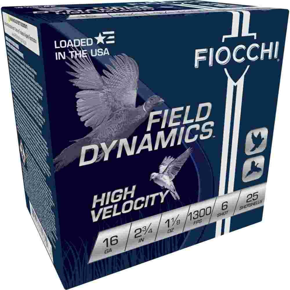Fiocchi High Velocity 16 Gauge 2.75 in 1-1/8 oz #6 lead shot shells