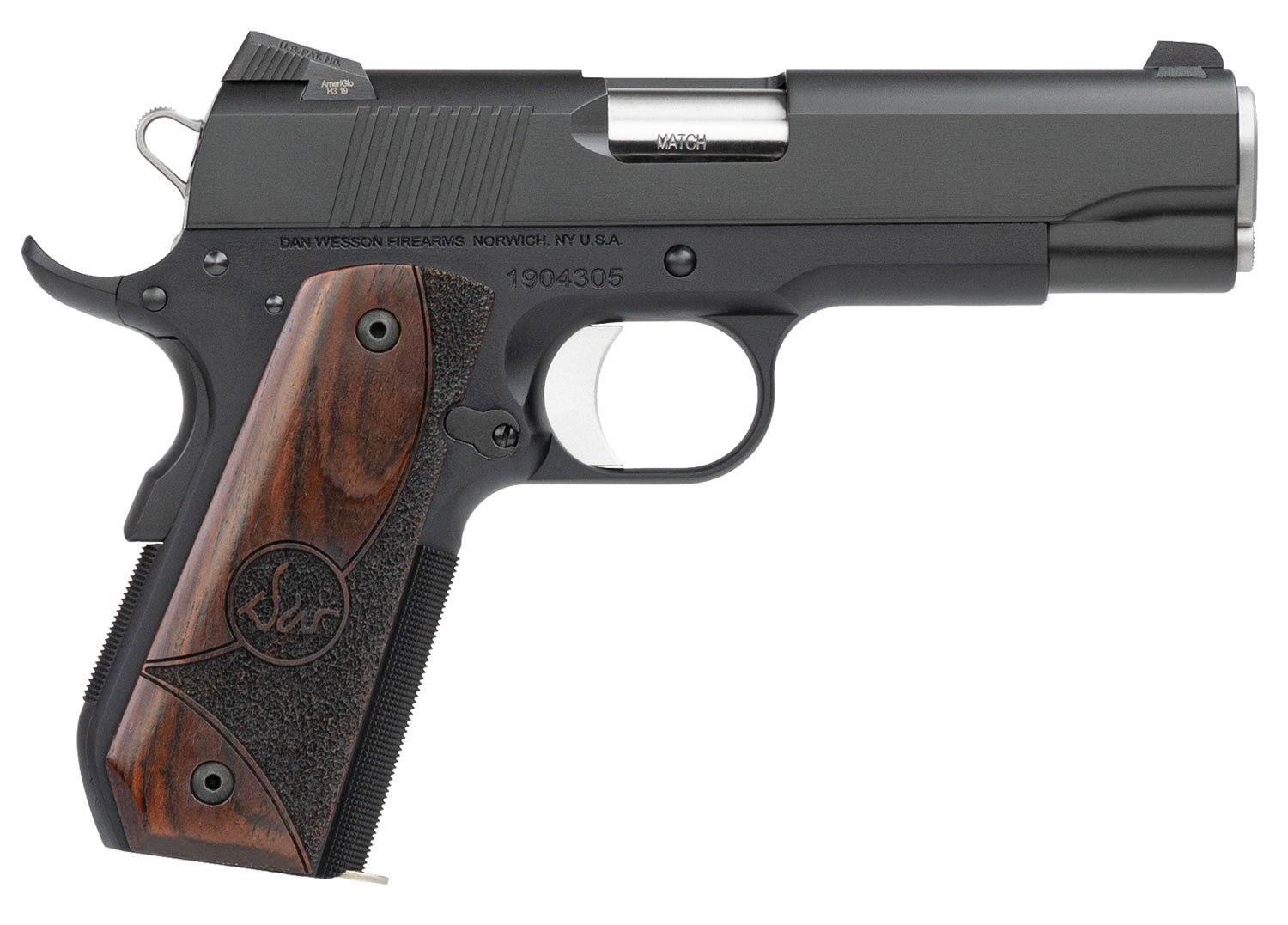 Dan Wesson 01828 Guardian  9mm Luger 9+1 4.25" Stainless Steel Barrel, Black Duty Serrated Stainless Steel Slide, Black Aluminum Frame w/Beavertail, Wood Grip, Ambidextrous