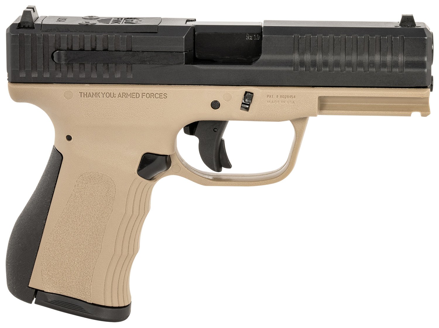 FMK FMKG49DE G3  9mm Luger 14+1 4" Stainless Steel Barrel, Black Optic Cut/Serrated Carbon Steel Slide Flat Dark Earth Polymer Frame w/Picatinny Rail, Black Backstrap Grip